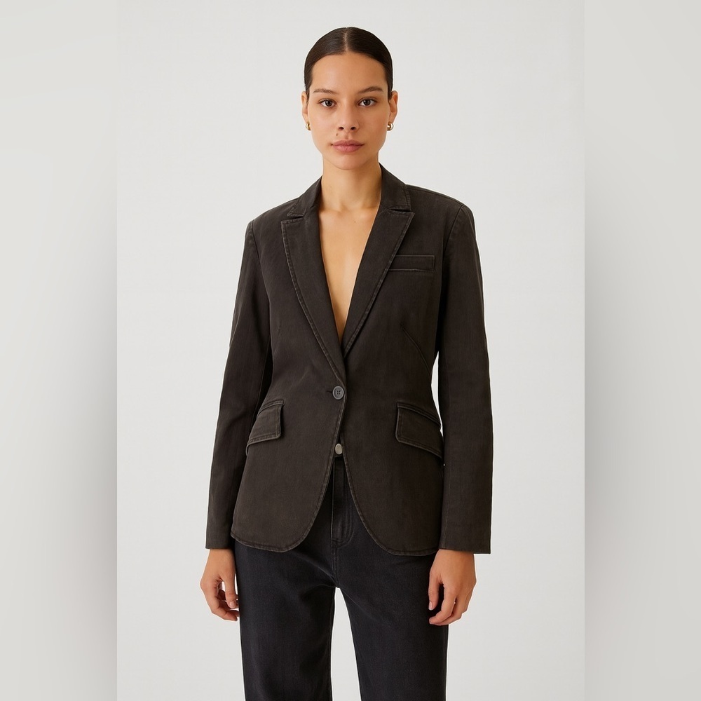 GAP Black Denim Tailored Blazer Streetwear Button Closure Size 12 Tall
